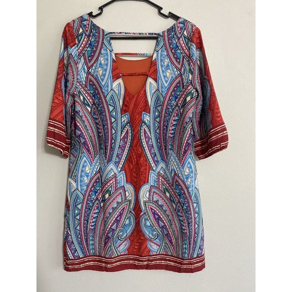 Pink Owl Boho Shift Dress Size Small 3/4 Sleeve Lined - Picture 7 of 8